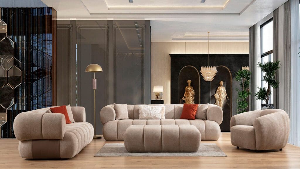 tdf garnitura i dekotarivni elementi uklopljeni u dnevnoj sobi