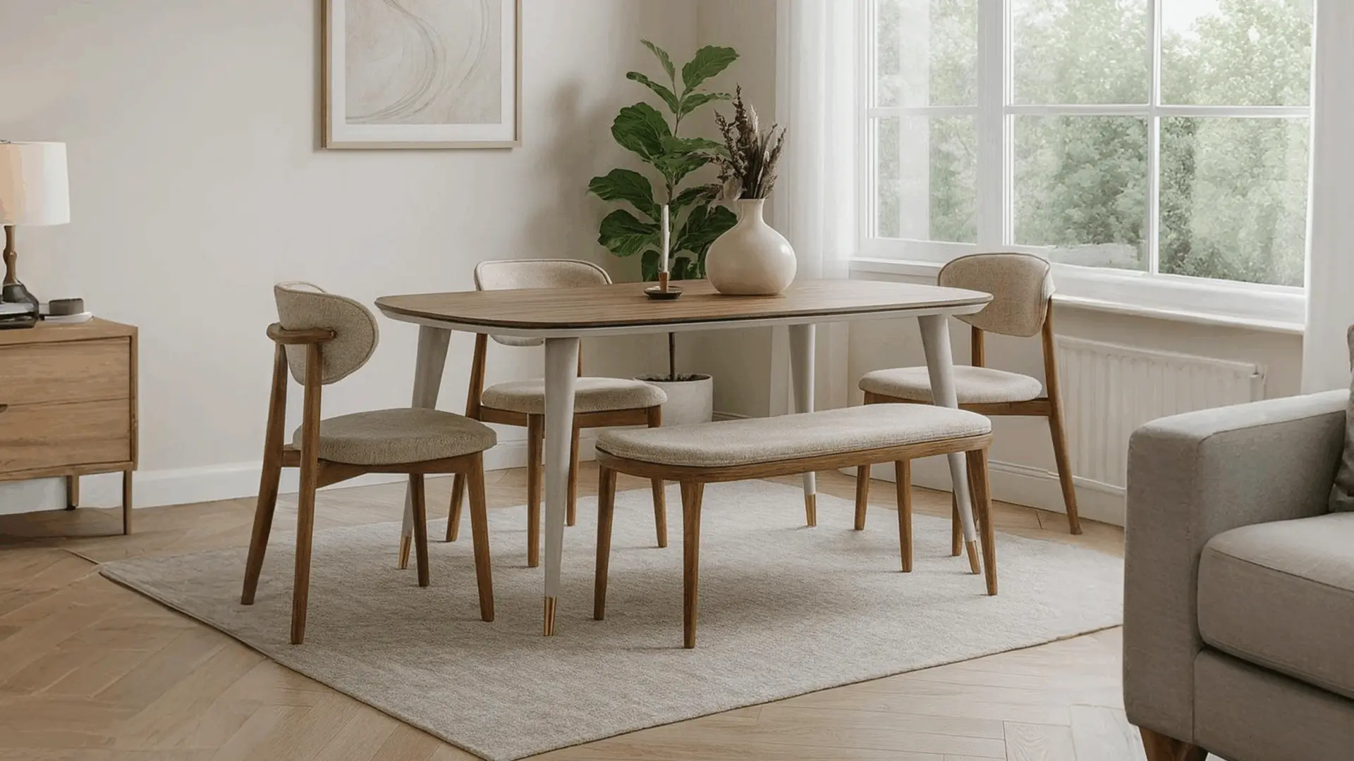 Drveni trpezarijski sto sa klupom i stolicama