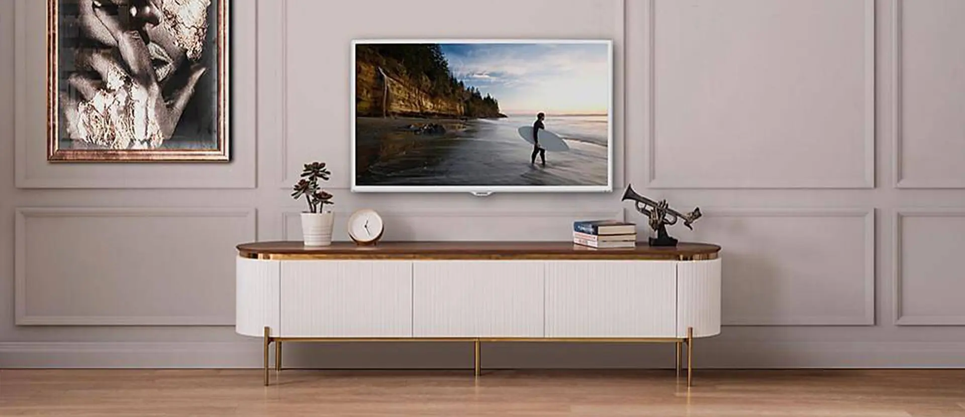 tv komoda sa dekorativnim slikama