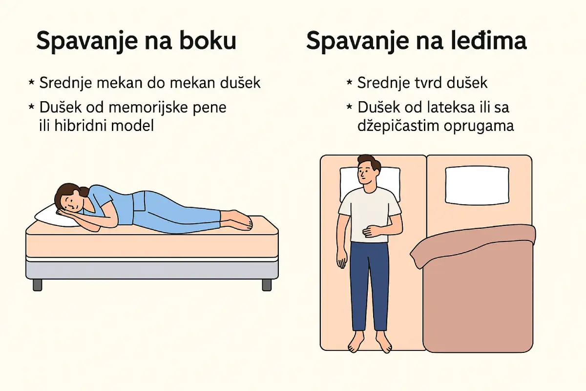 prikaz kako spavti na ledjima ili boku 