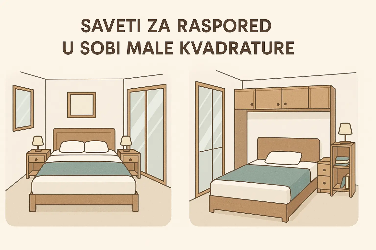 različit raspored noćnih stočića u sobi