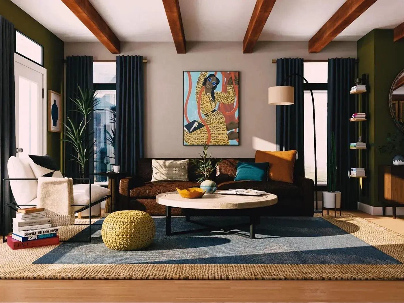 dekorativna slika u dnevnoj sobi iznad nameštaja