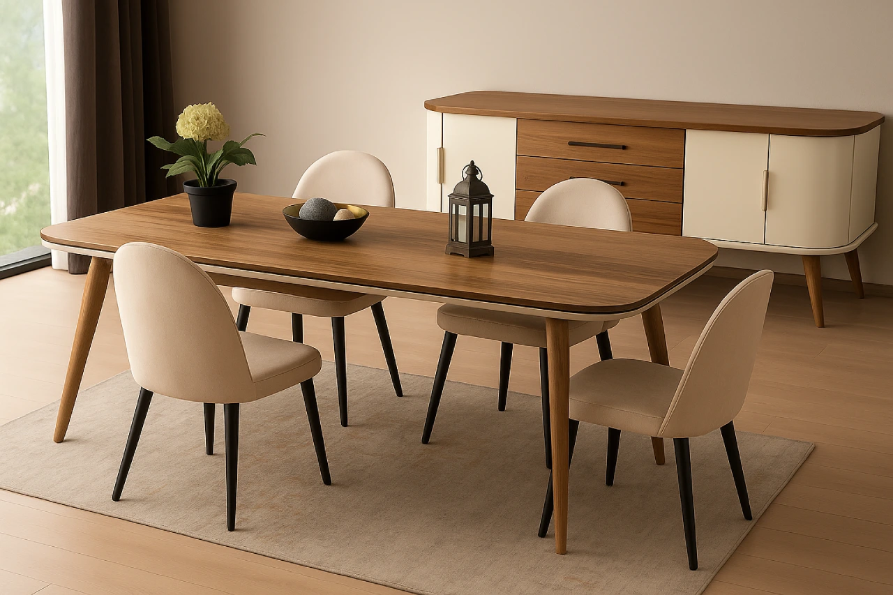 Sto boje svetlog drveta sa svetlim stolicam