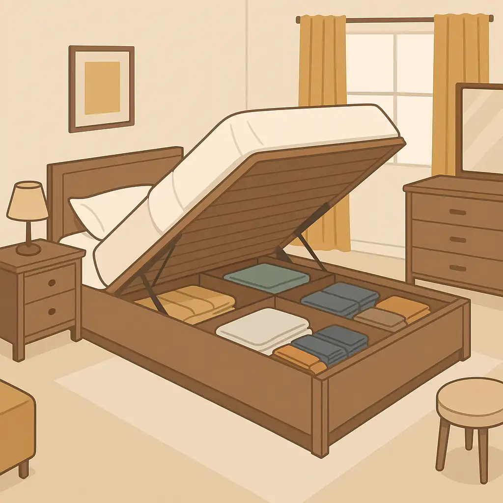 Skica prednosti kreveta sa prostorm za odlaganje