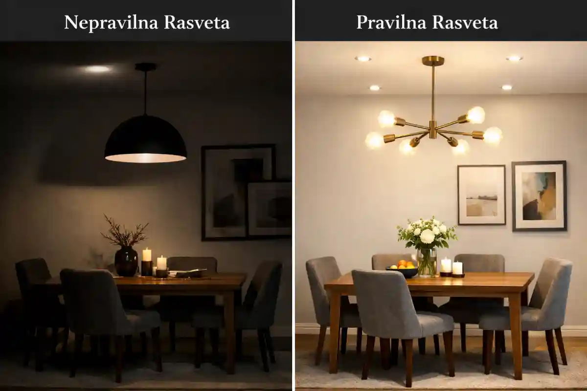 Nepravilna vs pravilno postavljena rasveta u trpezariji 