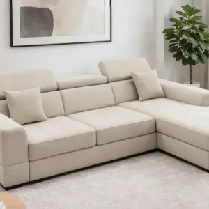 Ugaona garnitura Zenit kombinuje čiste linije, udobnost i praktične naslone za glavu. Idealna za moderan enterijer i svakodnevni odmor