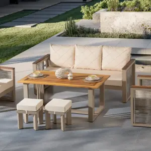 Roma Plus Sofa Set baštenska garnitura sa trosedom, foteljama, stolom i tabureima pruža udobnost i moderan stil