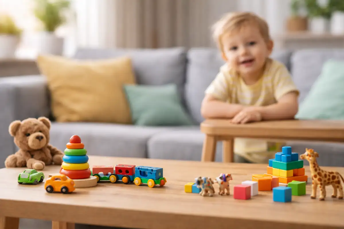 dete i igračke u dnevnoj sobi