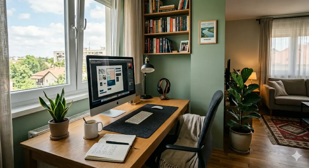 Radni sto i stolica u uglu prostorije 