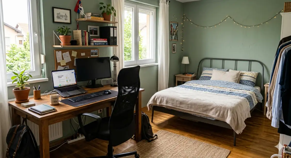Radni kutak namešten u spavaću sobu
