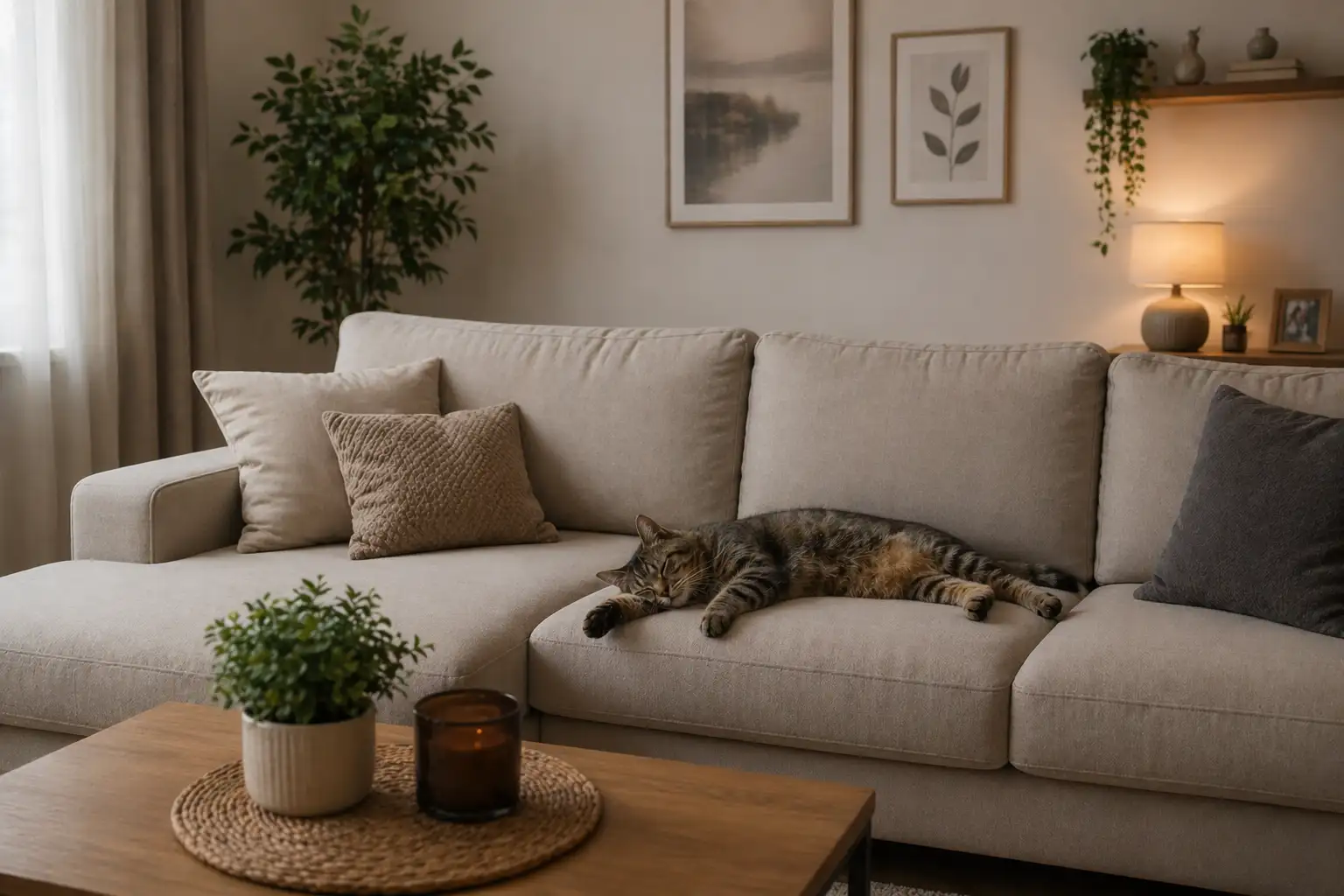 Mačka spava na garnituri